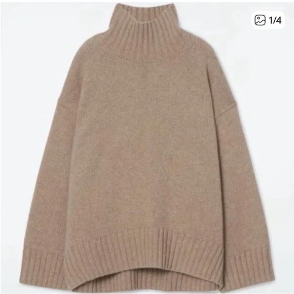 COS Chunky Pure Cashmere Turtleneck Sweater Beige Size Large - Picture 3 of 9